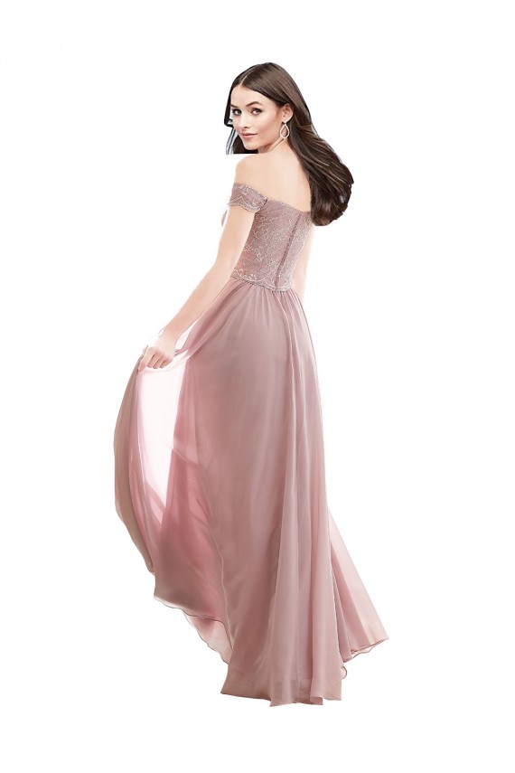 Long Pink Cap Sleeves A-Line Soft Chiffon & Lace Bridesmaid Dress Leeds