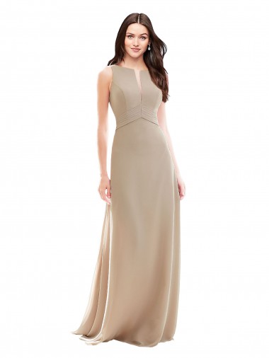 Long Champagne Sleeveless A-Line Soft Chiffon Bridesmaid Dress Leeds