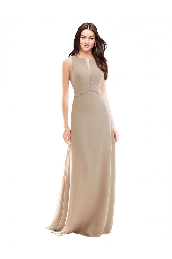Long Champagne Sleeveless A-Line Soft Chiffon Bridesmaid Dress Leeds