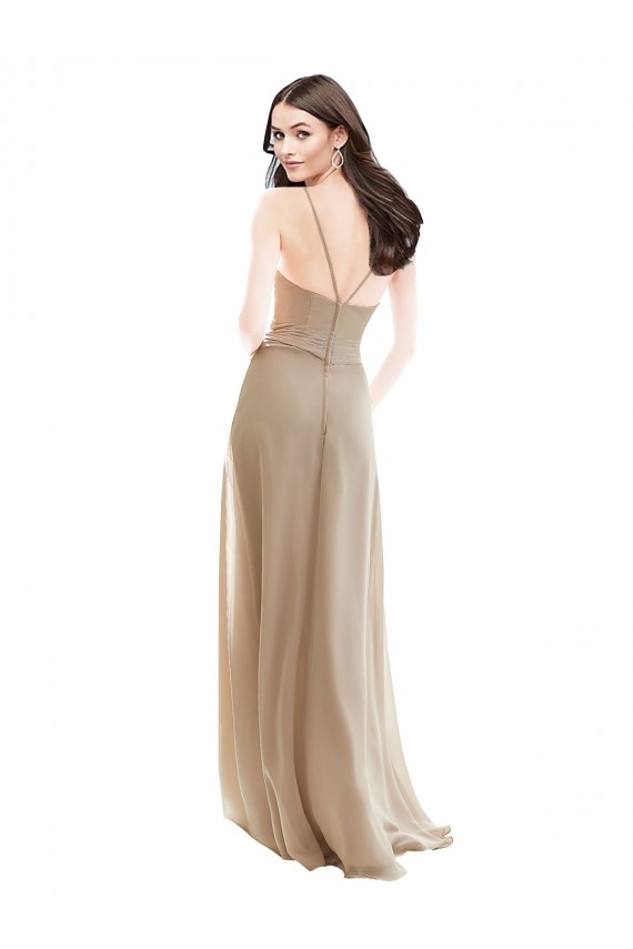 Long Champagne Sleeveless A-Line Soft Chiffon Bridesmaid Dress Leeds