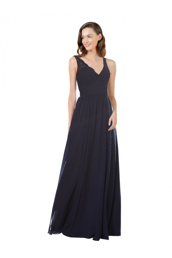 Long Dark Navy Sleeveless A-Line Keyhole Back Bridesmaid Dress Leeds