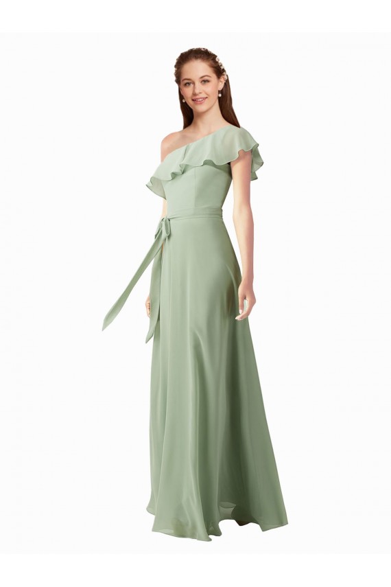 Long Smoke Green Flutter Sleeves A-Line Bridesmaid Dress Leeds