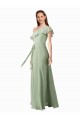 Long Smoke Green Flutter Sleeves A-Line Bridesmaid Dress Leeds