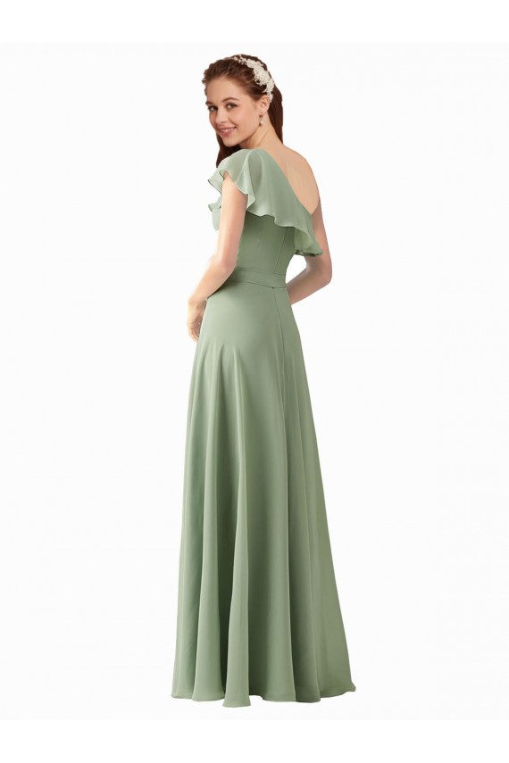 Long Smoke Green Flutter Sleeves A-Line Bridesmaid Dress Leeds
