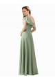 Long Smoke Green Flutter Sleeves A-Line Bridesmaid Dress Leeds
