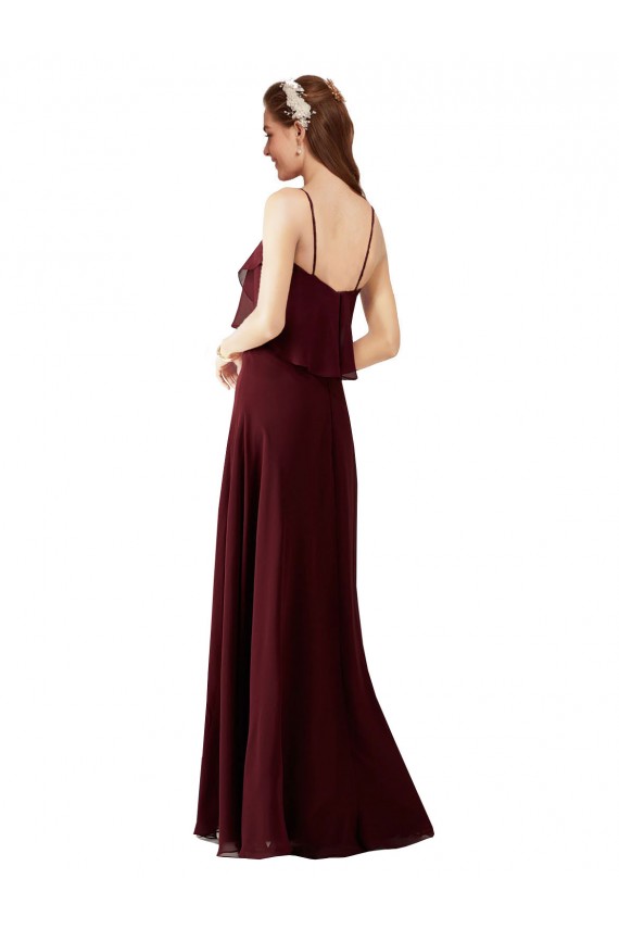 Long Burgundy Gold Sleeveless A-Line Bridesmaid Gowns Leeds