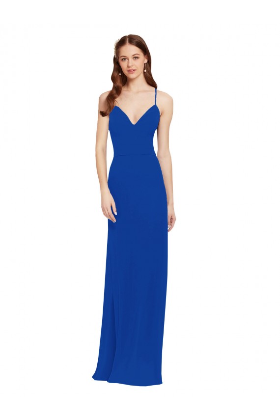 Long Royal Blue Sleeveless A-Line Keyhole Back Bridesmaid Dress / Formal Dress Leeds