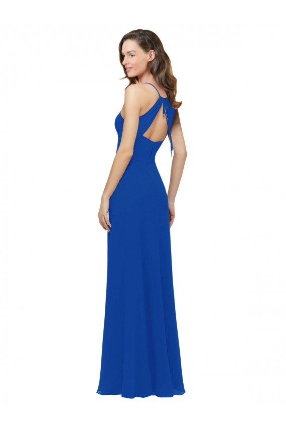 Long Royal Blue Sleeveless A-Line Keyhole Back Bridesmaid Dress / Formal Dress Leeds