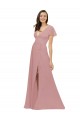 Long Dusty Pink Flutter Sleeves A-Line V-Back Bridesmaid Dress / Evening Dress Leeds