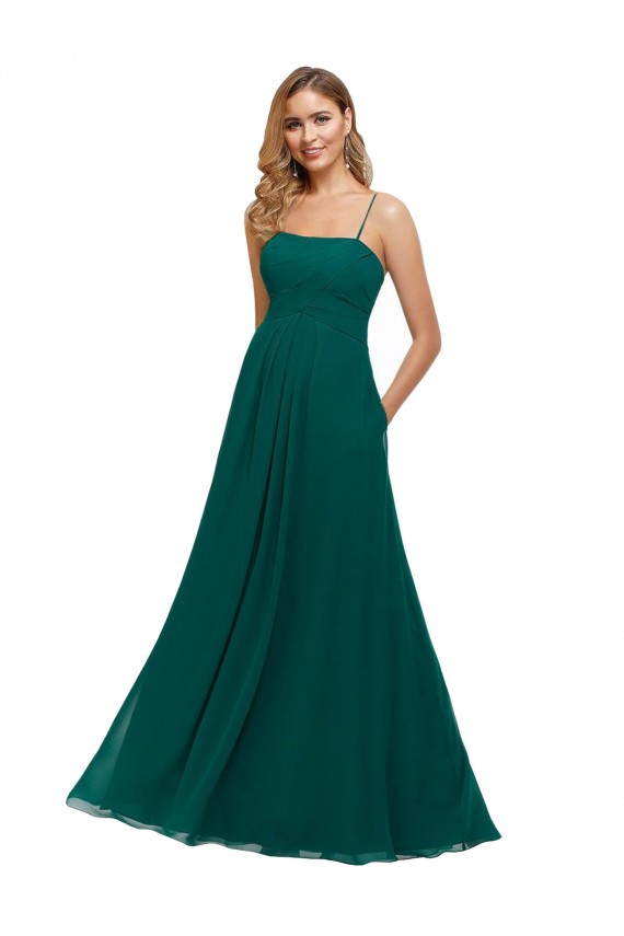 Long Hunter Sleeveless A-Line Low Back Soft Chiffon Bridesmaid Dress Leeds