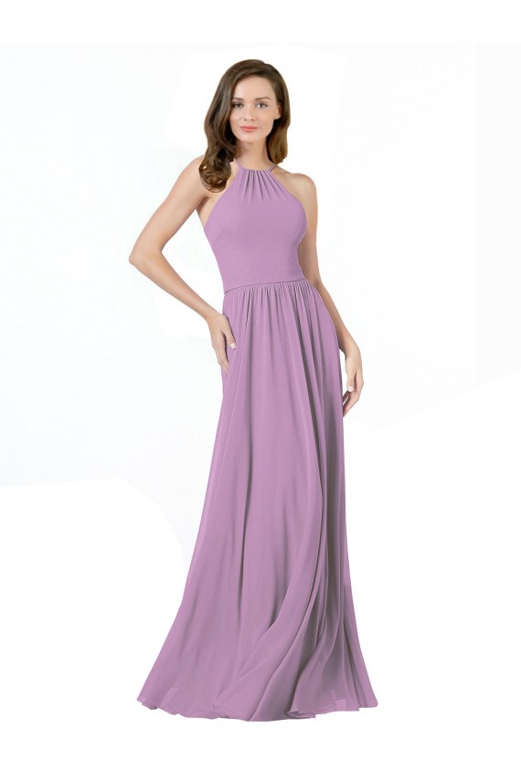 Long Dark Lavender Sleeveless A-Line Soft Chiffon Bridesmaid Dress Leeds