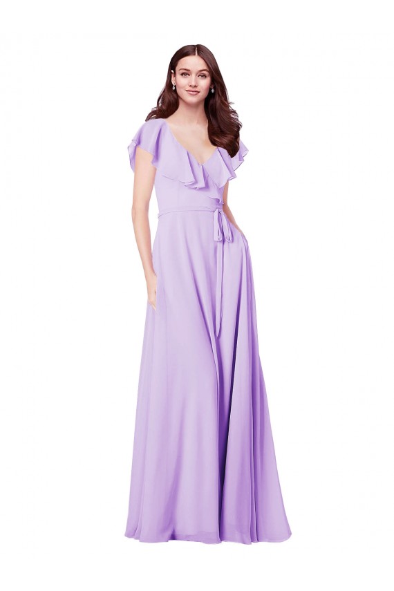 Long Lilac Cap Sleeves A-Line V-Back Bridesmaid Dress / Formal Dress Leeds