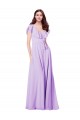 Long Lilac Cap Sleeves A-Line V-Back Bridesmaid Dress / Formal Dress Leeds