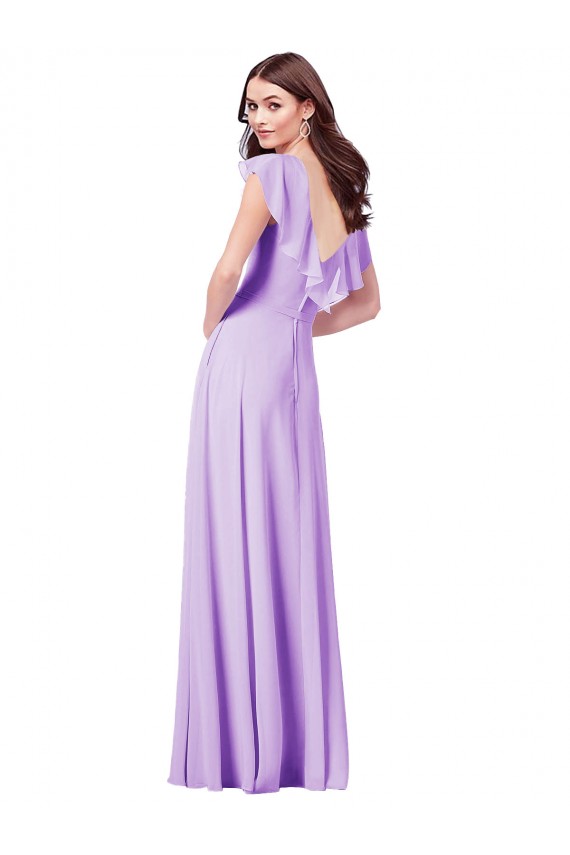 Long Lilac Cap Sleeves A-Line V-Back Bridesmaid Dress / Formal Dress Leeds