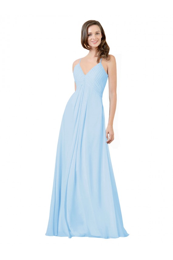 Long Light Sky Blue Sleeveless A-Line Keyhole Back Formal Dress / Bridesmaid Dress Leeds