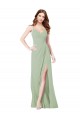 Long Smoke Green Sleeveless A-Line Side Slit Bridesmaid Dress Leeds