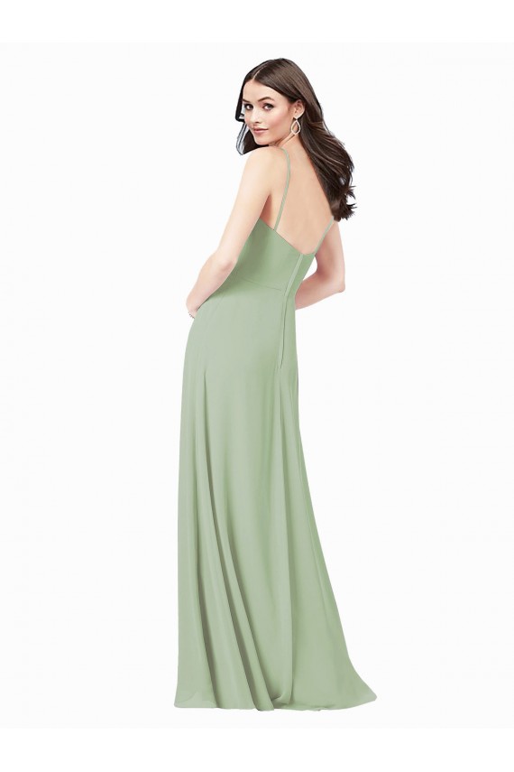 Long Smoke Green Sleeveless A-Line Side Slit Bridesmaid Dress Leeds