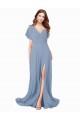 Long Dusty Blue Cap Sleeves A-Line Black Tie Prom Dress / Bridesmaid Dress Leeds