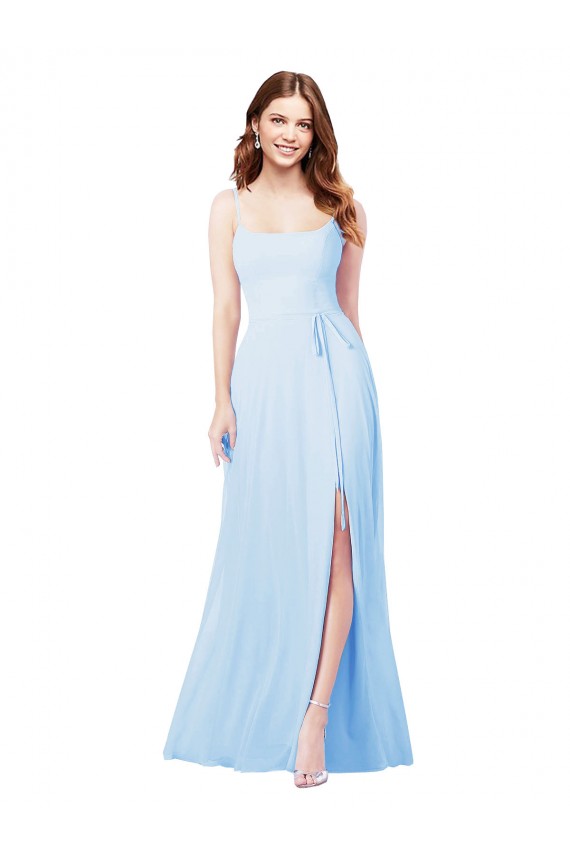 Long Light Sky Blue Sleeveless Sheath Bridesmaid Dress Leeds