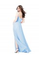 Long Light Sky Blue Sleeveless Sheath Bridesmaid Dress Leeds