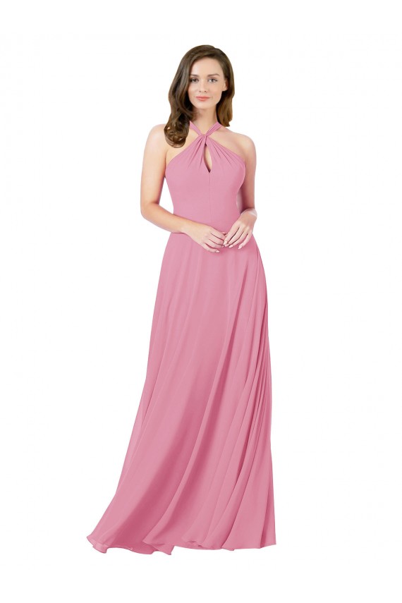 Long Skin Pink Sleeveless A-Line Keyhole Back Prom Dress / Bridesmaid Dress Leeds