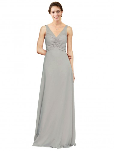 Long Silver Sleeveless A-Line Soft Chiffon Bridesmaid Dress Leeds