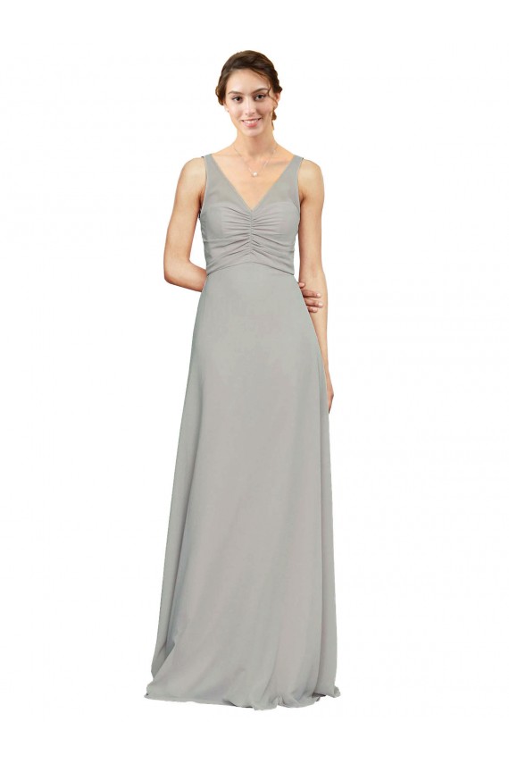 Long Silver Sleeveless A-Line Soft Chiffon Bridesmaid Dress Leeds