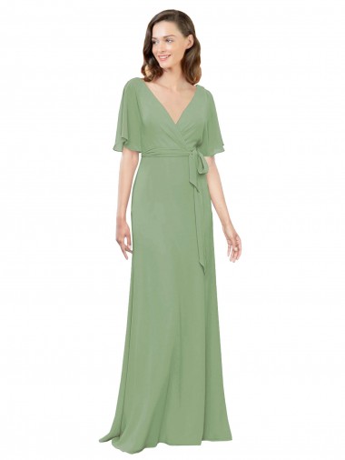 Long Seagrass Short Flutter Sleeves A-Line Bridesmaid Dress Leeds