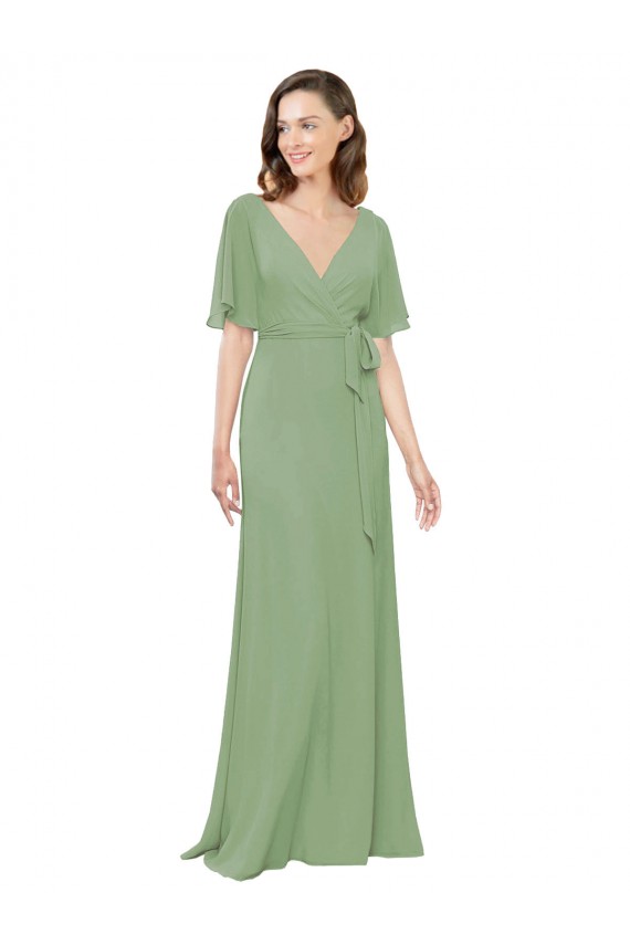 Long Seagrass Short Flutter Sleeves A-Line Bridesmaid Dress Leeds