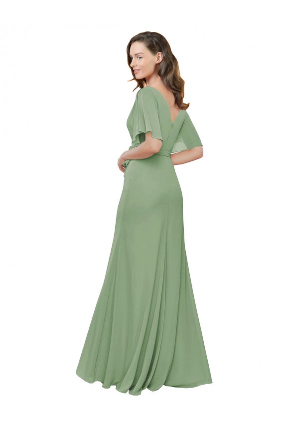 Long Seagrass Short Flutter Sleeves A-Line Bridesmaid Dress Leeds