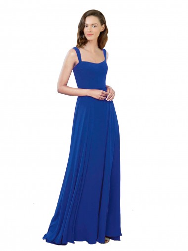 Long Royal Blue Sleeveless A-Line Soft Chiffon Bridesmaid Dress Leeds