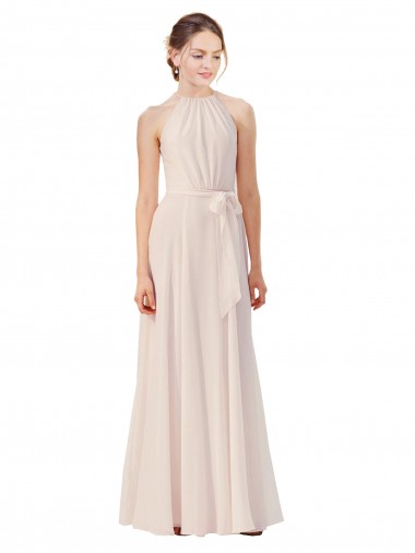 Long Cream Pink Sleeveless A-Line Soft Chiffon Bridesmaid Dress Leeds