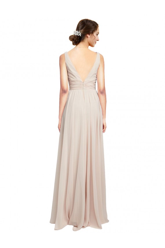 Long Cream Pink Sleeveless A-Line Formal Dress / Bridesmaid Dress Leeds