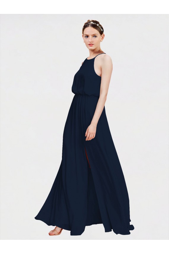 Long Floor Length Dark Navy Sleeveless A-Line Formal Dress / Bridesmaid Dress Leeds