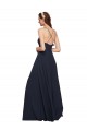 Long Dark Navy Sleeveless A-Line Open Back Bridesmaid Dresses Leeds