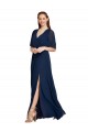Long Dark Navy Flutter Sleeves A-Line Bridesmaid Dress / Formal Dress Leeds