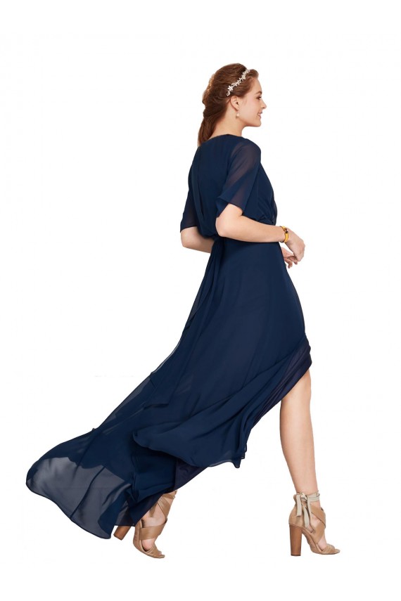 Long Dark Navy Flutter Sleeves A-Line Bridesmaid Dress / Formal Dress Leeds