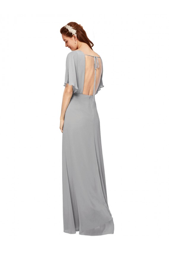 Long Royal Blue Flutter Sleeves A-Line Open Back Bridesmaid Dress / Evening Gowns Leeds
