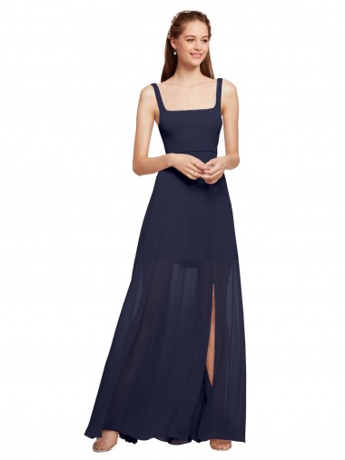 Long Dark Navy Sleeveless A-Line Front Slit Bridesmaid Dress / Evening Dress Leeds