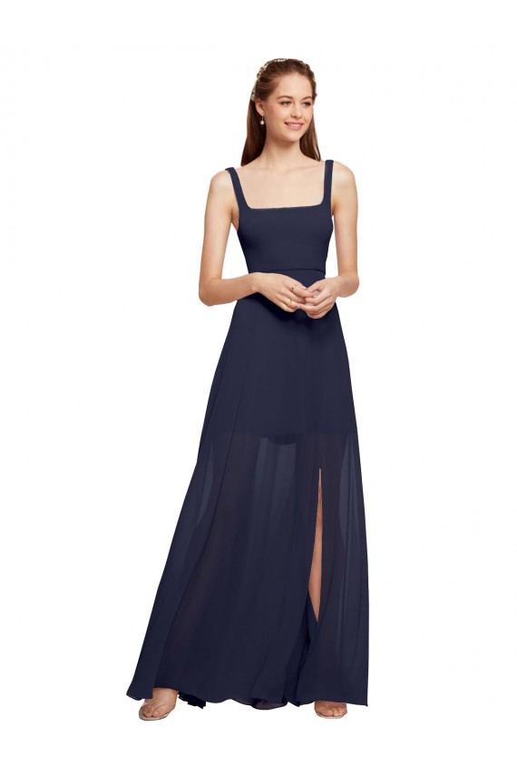Long Dark Navy Sleeveless A-Line Front Slit Bridesmaid Dress / Evening Dress Leeds