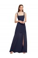 Long Dark Navy Sleeveless A-Line Front Slit Bridesmaid Dress / Evening Dress Leeds