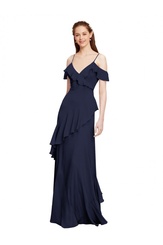 Long Dark Navy Sleeveless A-Line Formal Dresses / Bridesmaid Dresses Leeds