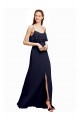Long Floor Length Dark Navy Sleeveless A-Line V-Back Bridesmaid Dress Leeds