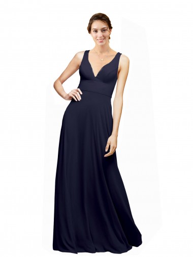 Long Dark Navy Sleeveless A-Line Open Back Wedding Guest Dress Leeds