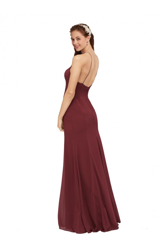 Long Burgundy Sleeveless Sheath Open Back Formal Dress / Bridesmaid Dress Leeds