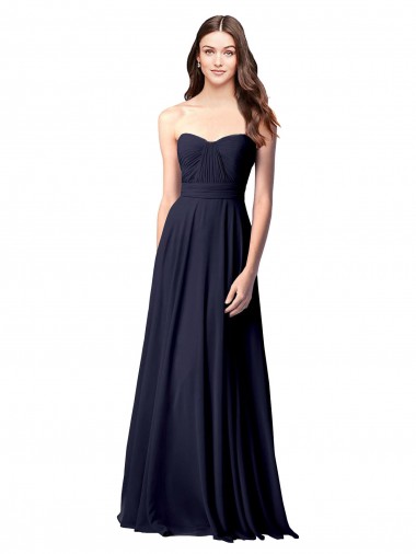 Long Dark Navy Sleeveless A-Line Open Back Evening Dress / Bridesmaid Dress Leeds