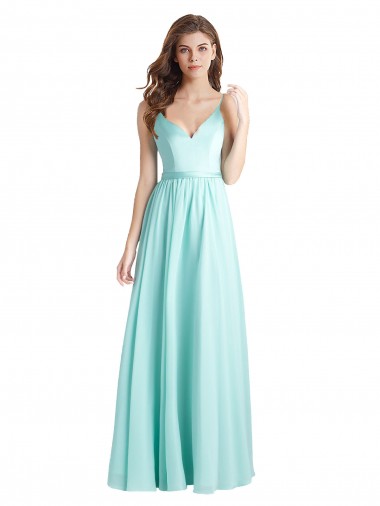 Long Waterfall Sleeveless A-Line V-Back Bridesmaid Dress Leeds