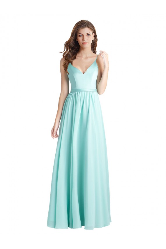 Long Waterfall Sleeveless A-Line V-Back Bridesmaid Dress Leeds