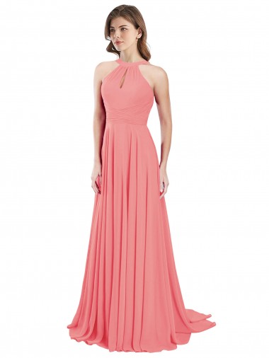 Long Watermelon Sleeveless A-Line Open Back Bridesmaid Dress / Evening Dress Leeds