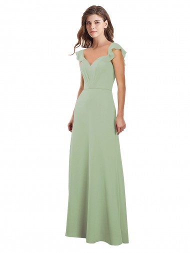 Long Smoke Green Cap Sleeves A-Line Low Back Bridesmaid Dress / Formal Dress Leeds